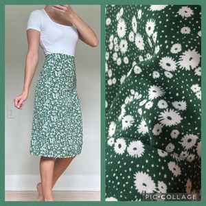 Romwe Green Floral Midi Skirt